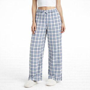 3/$10 Vtg 90s Blue Plaid Wide Leg PJ Pants Casual Comfy Fall Spring Twee Winter